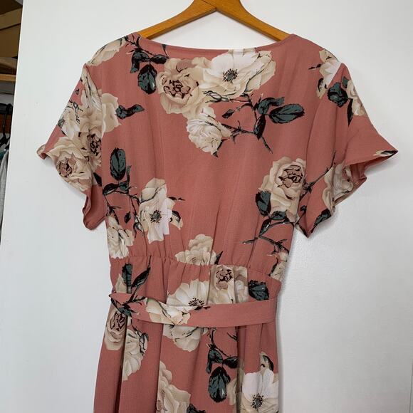 3/$20 NWOT Shein plus size pink floral print tie belt ruffle sleeve dress SZ 3X - Picture 5 of 9